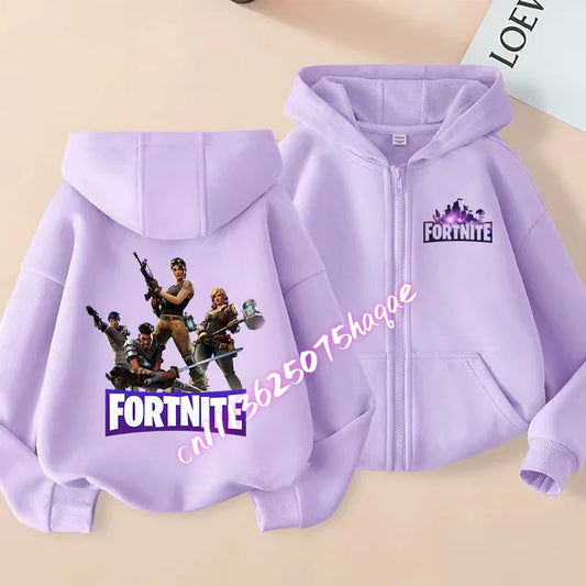 Kinder-Outdoorjacke Cartoon FORTNITED für Mädchen und Jungen, Sweatshirt-Mantel, hochwertige dünne Windjacke, Herbst-Zip-Jacke, Oberteil