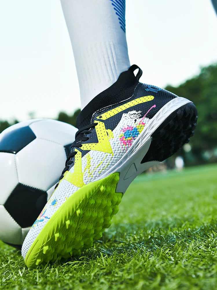 Professional Soccer Shoes TF Broken Nail Teenagers Durable Looking HighTops Training Shoes Adult Outdoors Non Slip FootballShoes