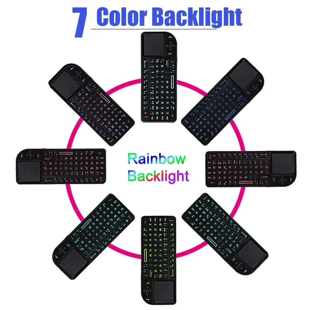 A8 Mini Wireless Keyboard 2.4G 7 Color Backlit 3 in 1 Handheld Keyboard with Touchpad Air Mouse for Android TV Box PC Tablet