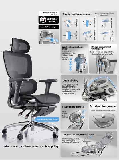 Ergonomic Office Chair Comfortable  Long Sitting Home Gaming Computer Recliner Nap Chair Adjustable Height Lumbar Support Swivel