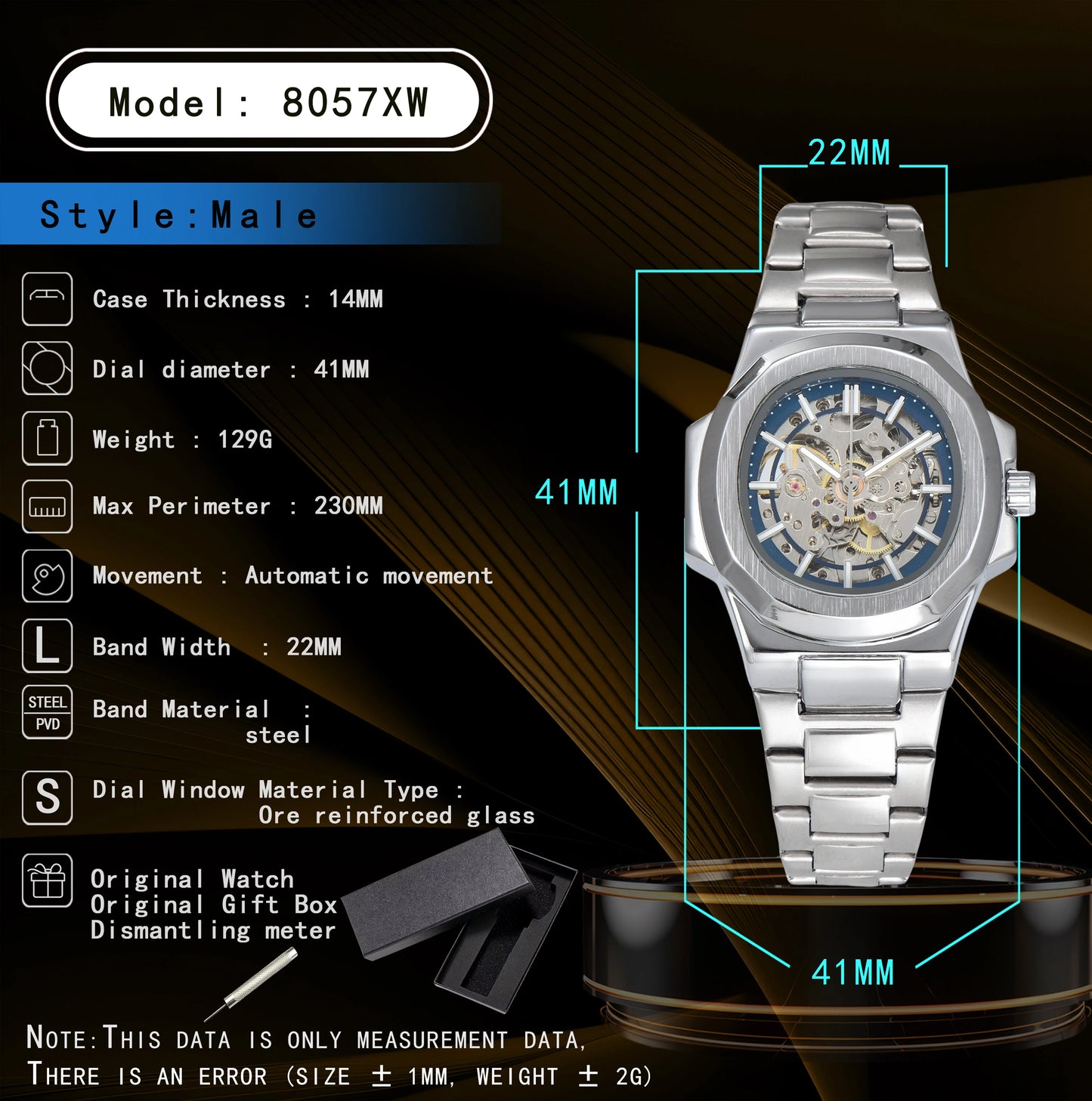 LONGLUX HOT SALE automatic mechanical men watch wholesale no logo waterproof skeleton business  stainless steel gift watch