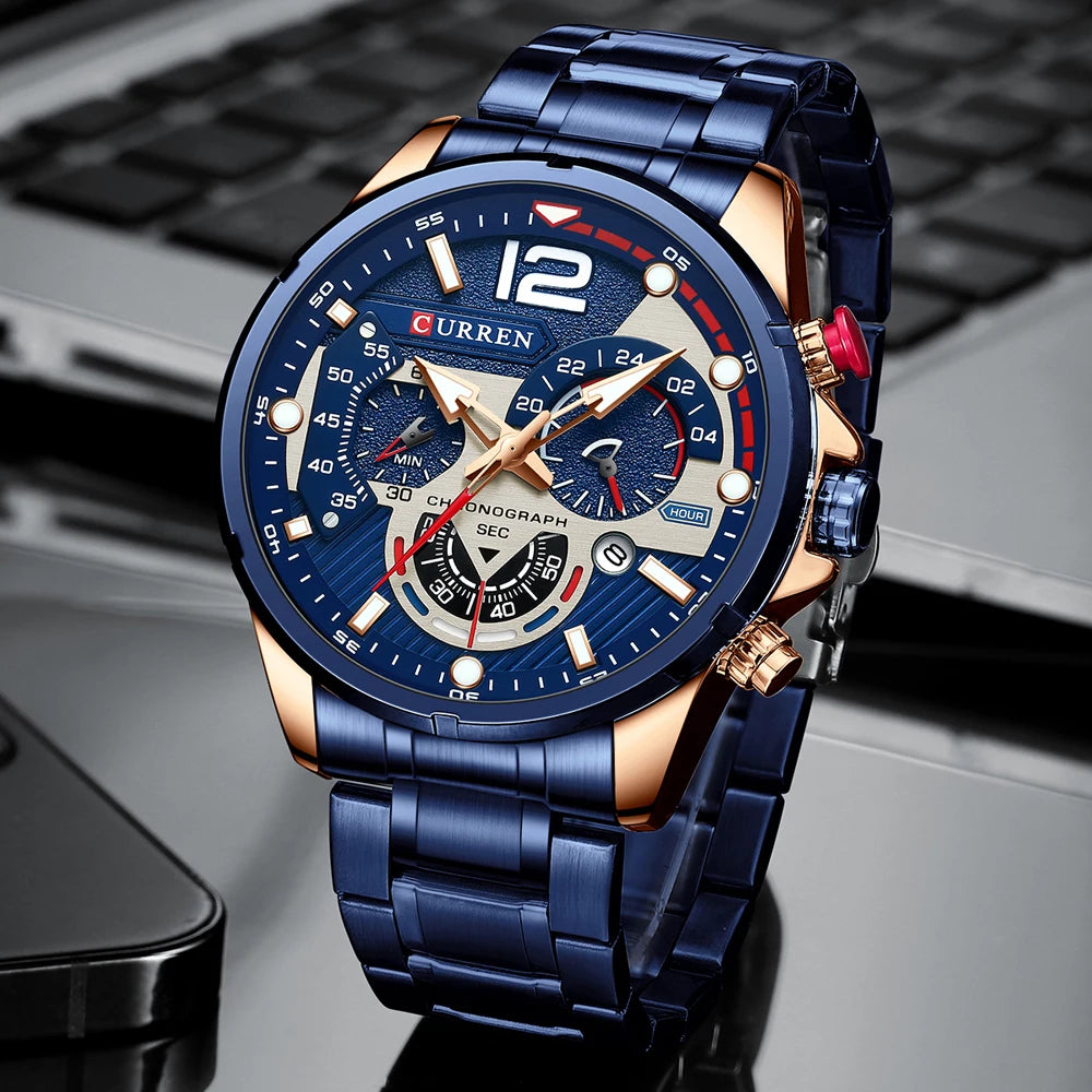 CURREN Watches Men's Sport Quartz Chronograph Wristwatches Luxury Stainless Steel Clock with Luminous Watch Relogio Masculino