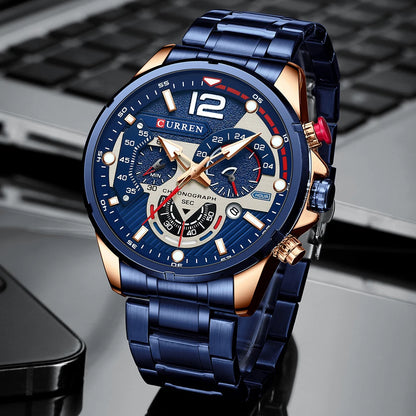 CURREN Watches Men's Sport Quartz Chronograph Wristwatches Luxury Stainless Steel Clock with Luminous Watch Relogio Masculino
