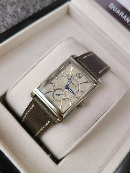 2026 Specht&Söhne Ultra Thin 7.5mm Rectangular Watch Japan Quartz Movement Small Seconds Sandblasted Dial Grey Leather Strap Watch