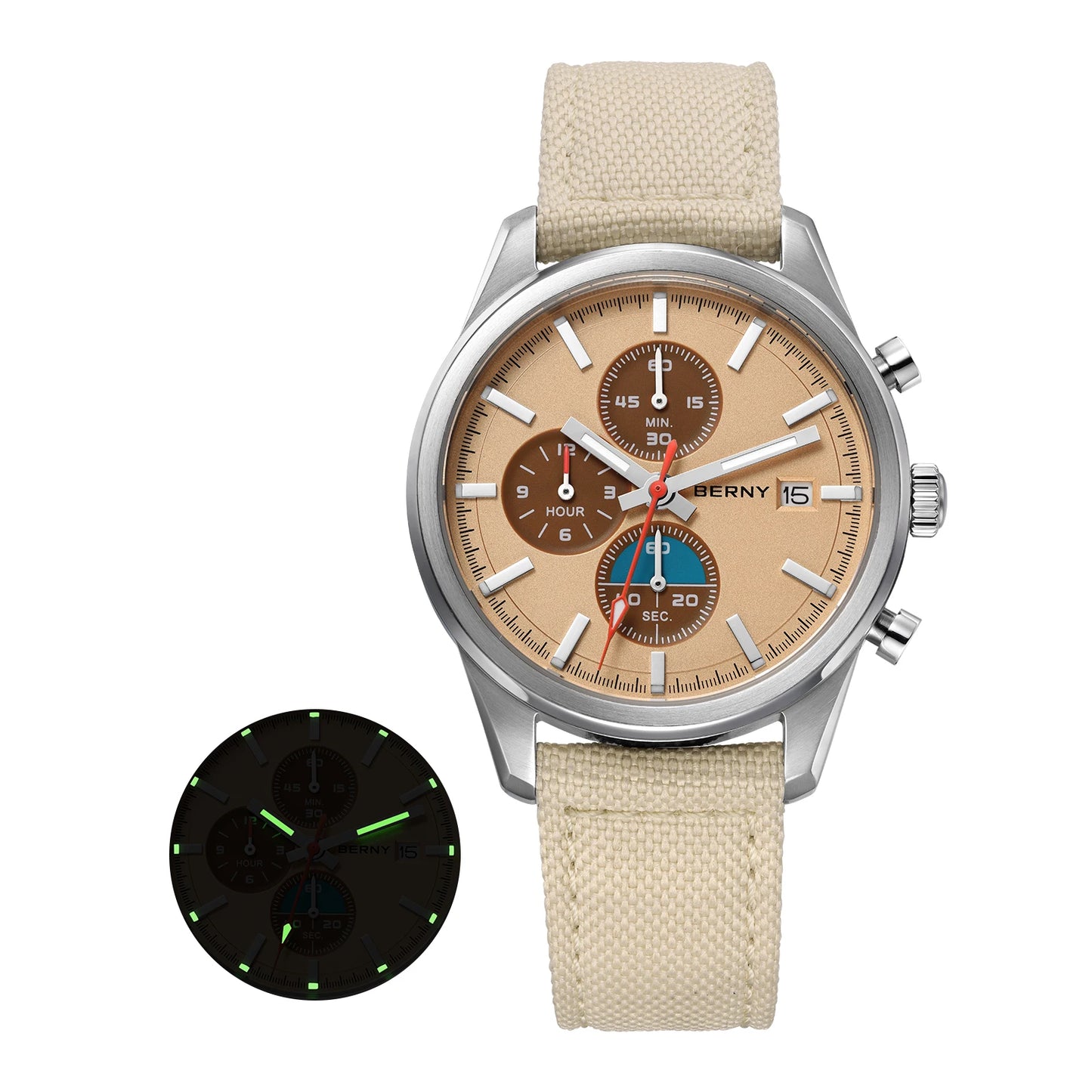 BERNY Top Quartz Chronograph Men's Watches Luminous Miyota 0S10 Sapphire AR Coated 5ATM Waterproof 2026 New Sports Men's Watches