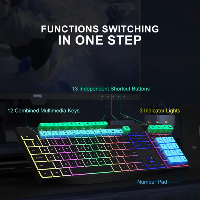 New Wired Light Backlit RGB Mute Keyboard Desktop Notebook Home Business For Office Ultra Thin USB office home