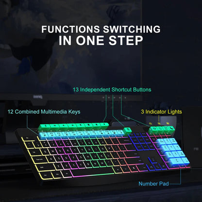 New Wired Light Backlit RGB Mute Keyboard Desktop Notebook Home Business For Office Ultra Thin USB office home