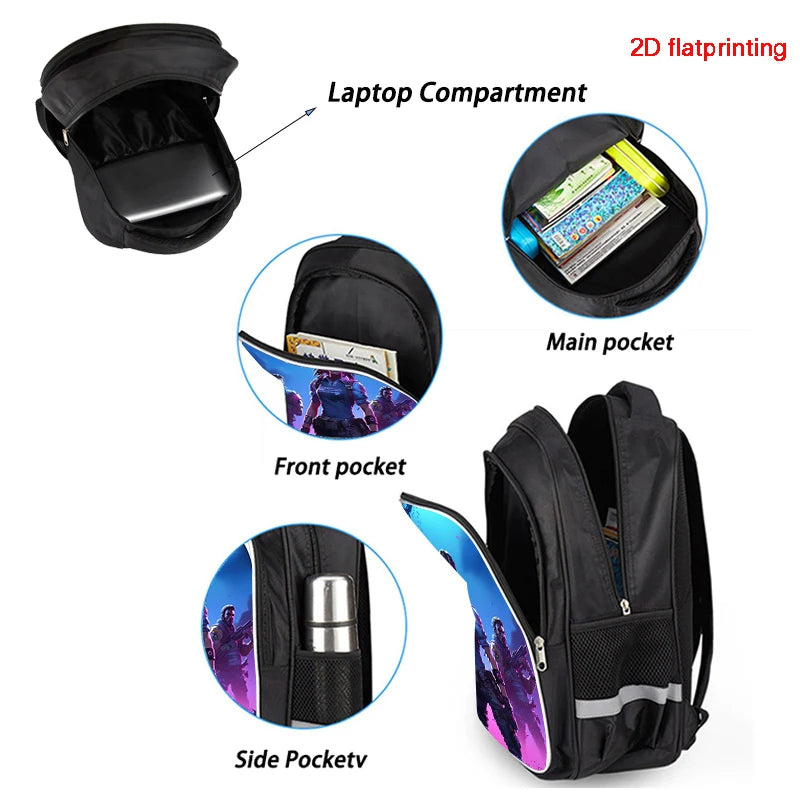 16 Inch Fortnite Cartoon Backpack Unisex for Boys Girls with Dual Zippers Large capacity lightweight student backpack