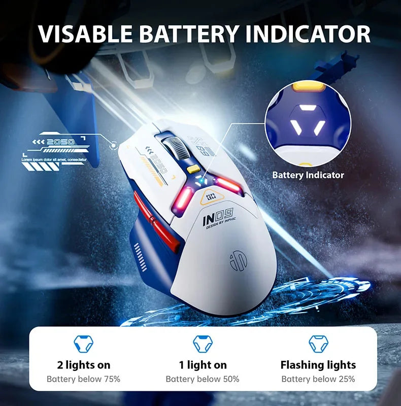 INPHIC IN9 Upgraded Wireless Gaming Mouse High DPI Tri-mode 2.4G Bluetooth Type-C Wired RGB Light Macro Programmable Mice for PC