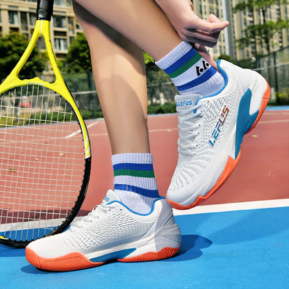 Men's and Women's Large Sizes Breathable Tennis Shoes Blue and Gray Gym Walking Badminton Sneakers