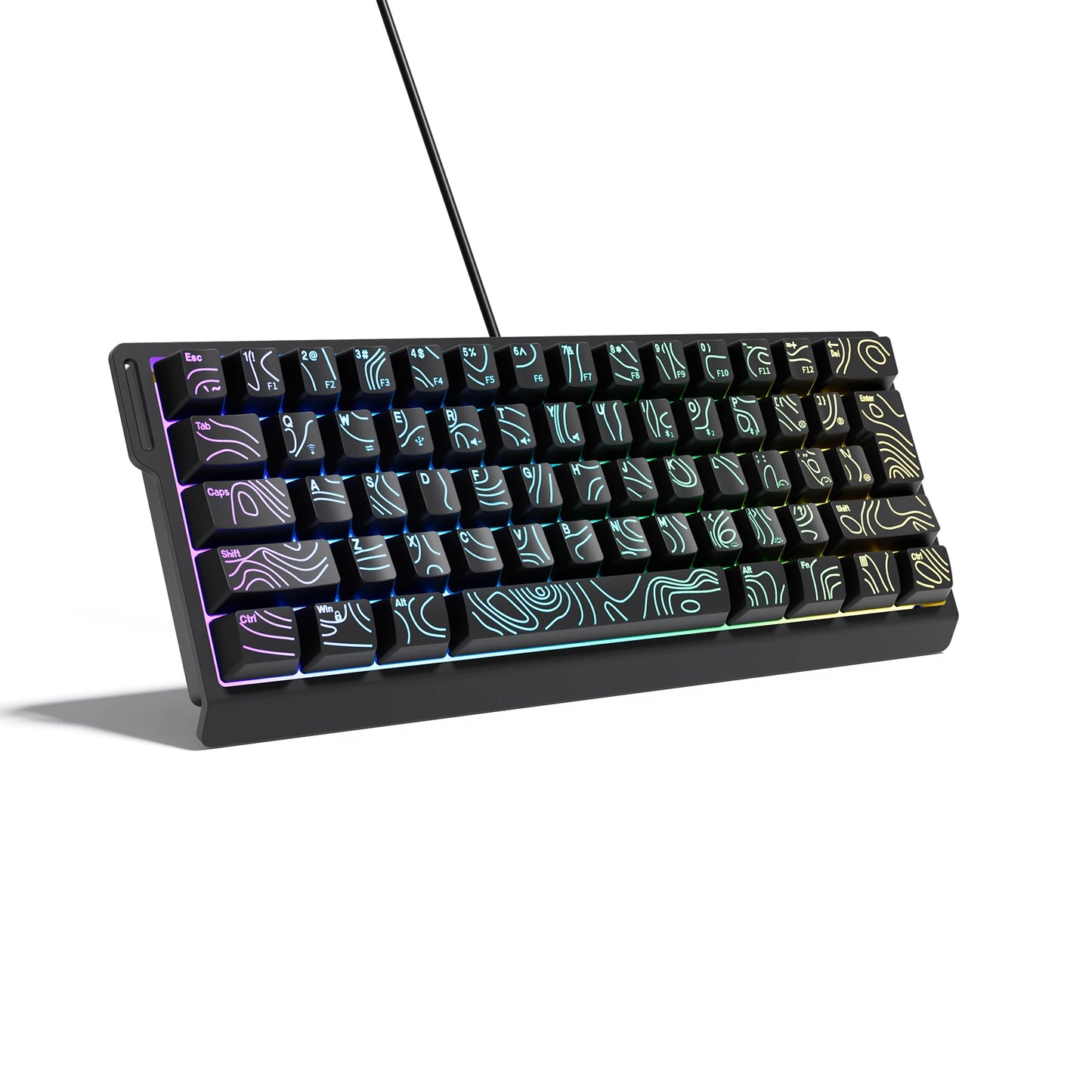 60% compact wired keyboard with RGB backlighting and gradient keycaps suitable for Windows tablets, laptops, and gamers.