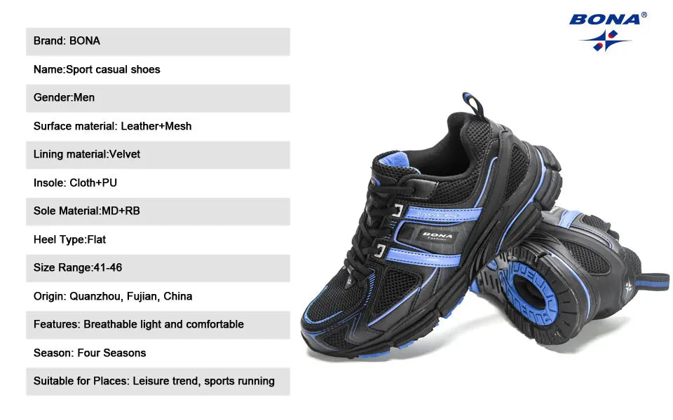BONA 2023 New Designers Light Running Jogging Mesh Shoes Breathable Comfortable Men Sneaker Casual Outdoor Sport shoes Man Mesh