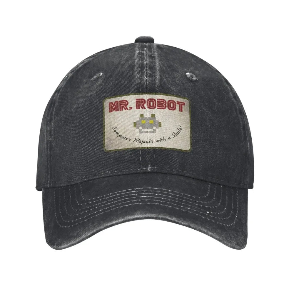 Computer mit Sourires Anime Funny Mr Robot Individuell gestaltete Retro-Cowboy-Baseballkappen für Herren aus Denim, Sonnenhut, Hip-Hop-Kappe