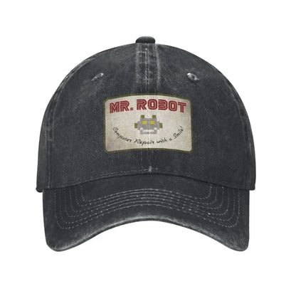 Computer mit Sourires Anime Funny Mr Robot Individuell gestaltete Retro-Cowboy-Baseballkappen für Herren aus Denim, Sonnenhut, Hip-Hop-Kappe