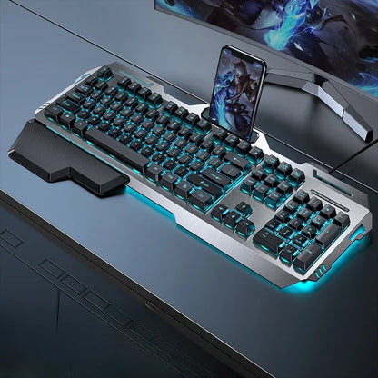 Gaming Keyboard RGB LED Backlight Plug and Play White/Black Keyboard Ergonomic Design Waterproof Keycaps Hand Support