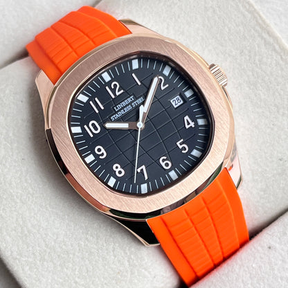 LINBERT2025 Rose Gold Fully Automatic Mechanical Men's Watch Genuine Luxury Brand Luminous Steel Waterproof Silicone Strap Watch