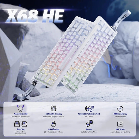 ATTACK SHARK X68 HE Rapid Trigger Mechanical Gaming Keyboard 60% Wired Hall Effect Keyboard with Adjustable Actuation, 8KHz Polling Rate & RGB Backlit
