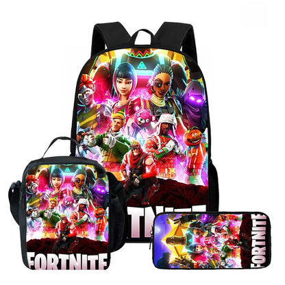 Fortnite Cartoon 3pcs Backpack Set for Boys Girls Unisex Including School Bag Lunch Bag Pencil Case Suitable for ages 5-8