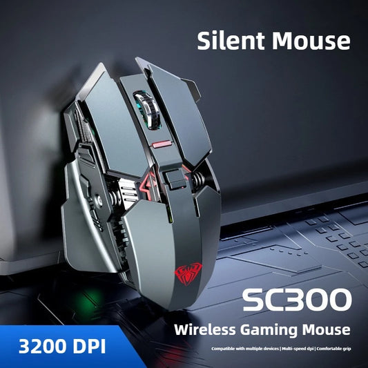 2025 m. nauja SC300 belaidė 2.4G žaidimų pelė su RGB, 3200dpi, įkraunama tyli mechaninė e. sporto pelė staliniam kompiuteriui ir nešiojamajam kompiuteriui