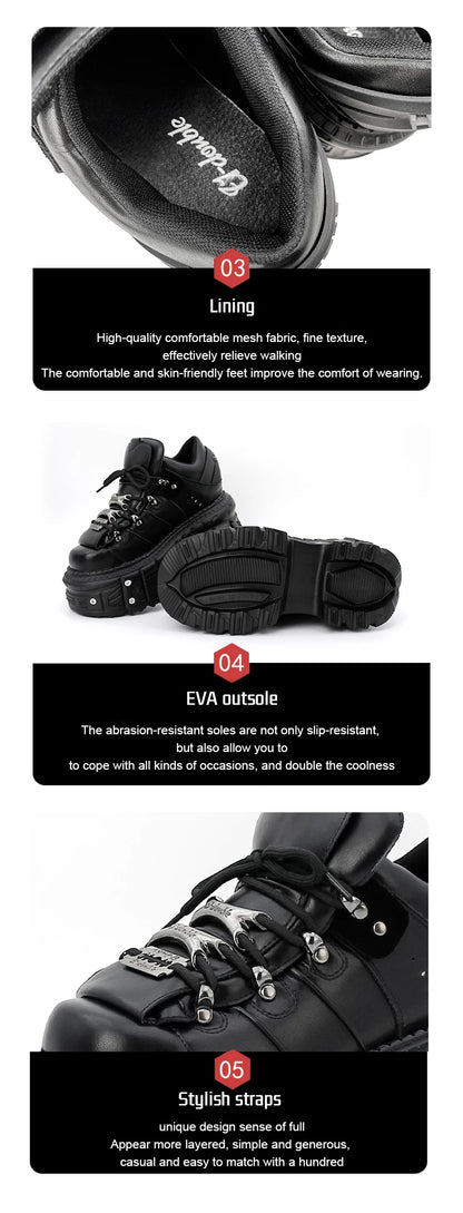 2026 New Punk Style Women Shoes Lace-up Heel Height 6CM Platform Shoes Woman Gothic Ankle Rock Boots Metal Decor Woman Sneakers