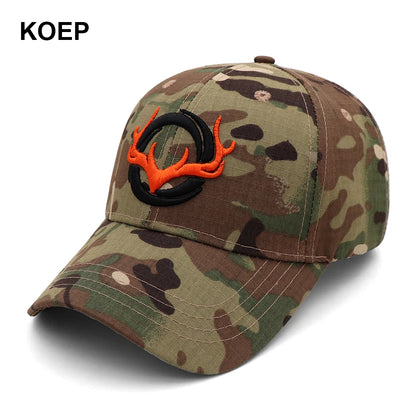 KOEP - Nouvelle casquette de baseball camouflage - Casquettes de pêche pour hommes - Chapeau de chasse camouflage pour les activités de plein air - Chapeau de jungle - Casquette de randonnée avec tête de cerf en 3D