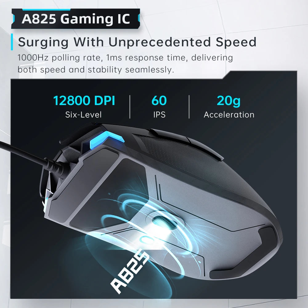 Machenike M7Pro Wired Gaming Mouse USB Instant A825 12800DPI 1000Hz 7 Button 65g RGB For Laptop PC Mouse Gamer