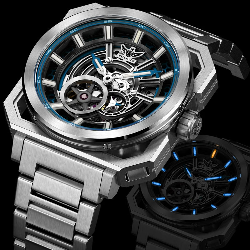 Yelang V1216 Men Watch Luxury Brand Watch 42mm Hollow Dial Japan MIYOTA 8N40 Automatic Movement 100M Waterproof Watch Luminous