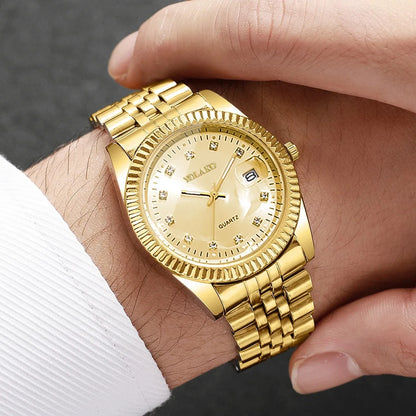 Luxury Men Business Watches Fashion Rhinestone Steel Calendar Quartz Watch Reloj Hombre Clock Gift（Without Box）