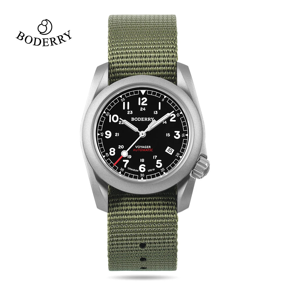 Relógio masculino Boderry Field Watches VOYAGER, caixa em bronze, mecânico automático, 100M impermeável, estilo militar, marca de topo