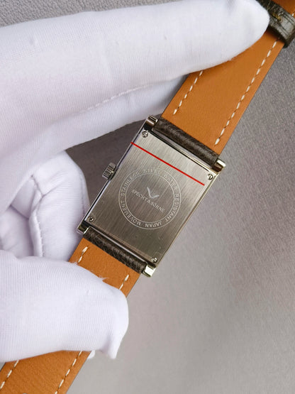 2026 Specht&Söhne Ultra Thin 7.5mm Rectangular Watch Japan Quartz Movement Small Seconds Sandblasted Dial Grey Leather Strap Watch