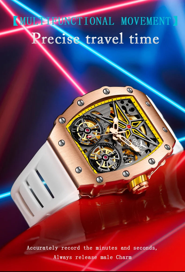2022 New ONOLA Men Watch Automatic Mechanical Watch for Men Business Sport Wristwatch Luminous Waterproof Leather Belt Clock