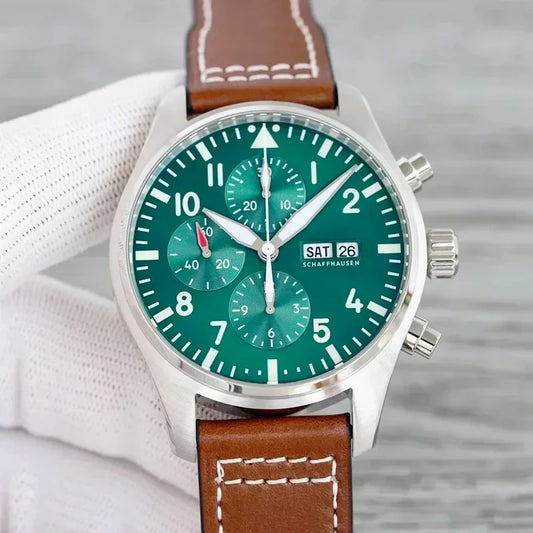 Premium 2026 Men's 43mm Pilot Le Petit Blue Automatic Mechanical Watch Luxury Brown Leather Stainless Steel Strap Business