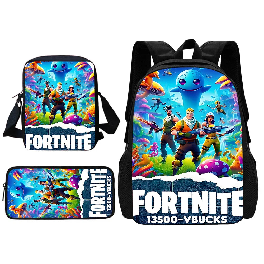 New Game Fortnite Child School Backpack with Shoulder Bag and Pencil Bags, School Bags for Boys and Girls, Best Gift
