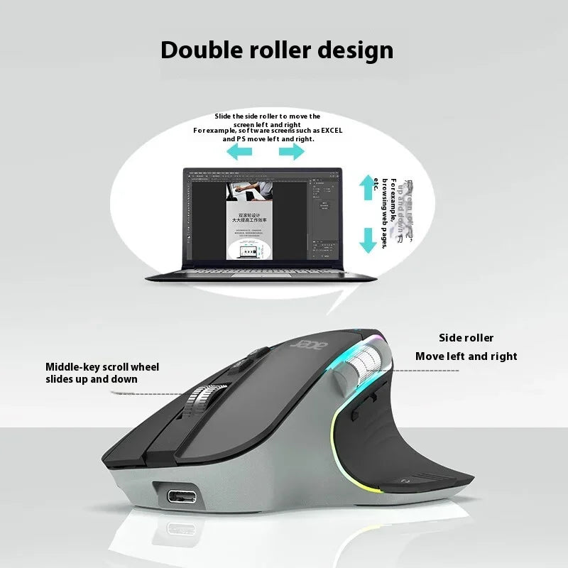 Acer Omr225 Gamer Mouse 3-mode Bluetooth Wireless Mouse Dual Scroll Ergonomic Mouse Custom Programming Gaming Mice Office Mice