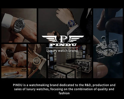 PINDU Design NEW Engine Series Quartz Watch Men's Top-Luxurious Stainless Steel Compass Waterproof Swiss Quartz 762 Movement Watch