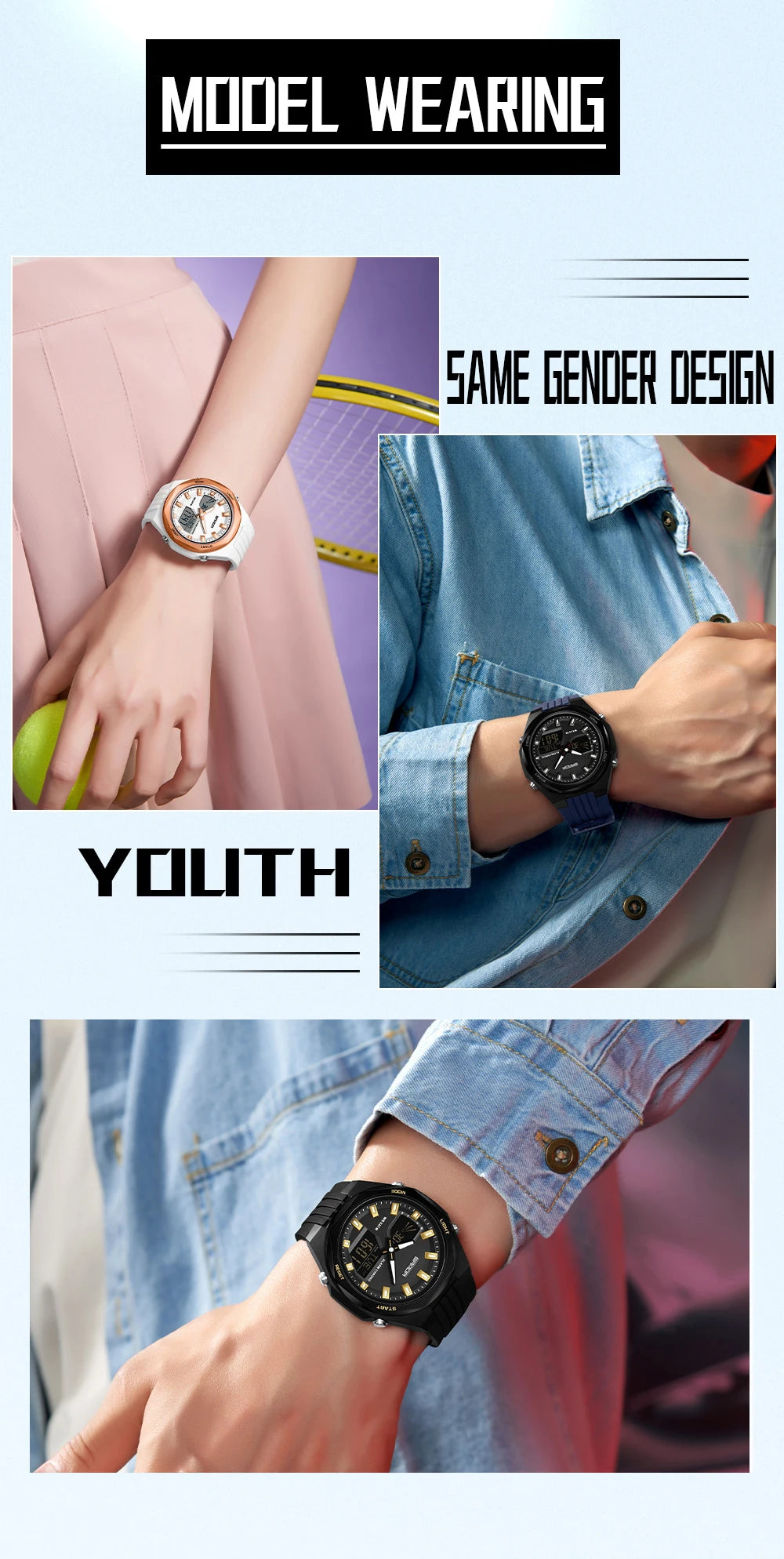 Fashion SANDA 6267 Men's Electronic Watch Multifunctional Operation Night light waterproof Dual Display Student Electronic Watch