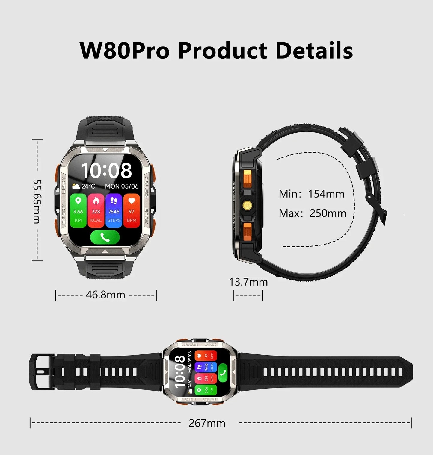 Blackview W80 Pro AI GPT Smart Watch, Precise GPS, 900mAh Battery, 1.43" AMOLED, Flashlight, Waterproof Sport Watch Men & Women