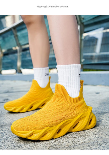 Classic Fashion Yellow Men's Running Shoes Comfort Socks Shoes Trainers Men Unisex Athletic Shoes Big Size 46 Zapatillas Hombre
