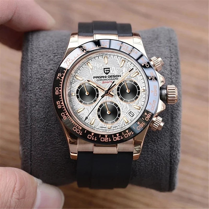 PAGANI DESIGN V2 40MM Relógio masculino de quartzo com mostrador meteorito, safira, cronógrafo retro, impermeável para homem