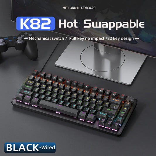 APAYADO 75% Mechanical Keyboard Wired Gaming Keyboard with Media Knob, Hot-Swappable RGB Backlit 82-Key Mechanical Keyboard for PC & Laptop