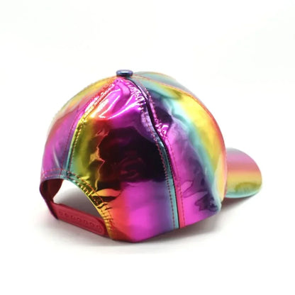 New Unisex PU Leather Laser Style Baseball Cap Street Hip Hop Hat Men Women Dazzling Colors Y2K Cap