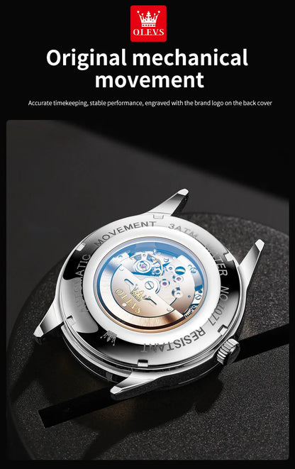 OLEVS Original Men's Fully Automatic Mechanical Watch Stainless Steel Calendar Week Men's Luminous Waterproof Business Watch