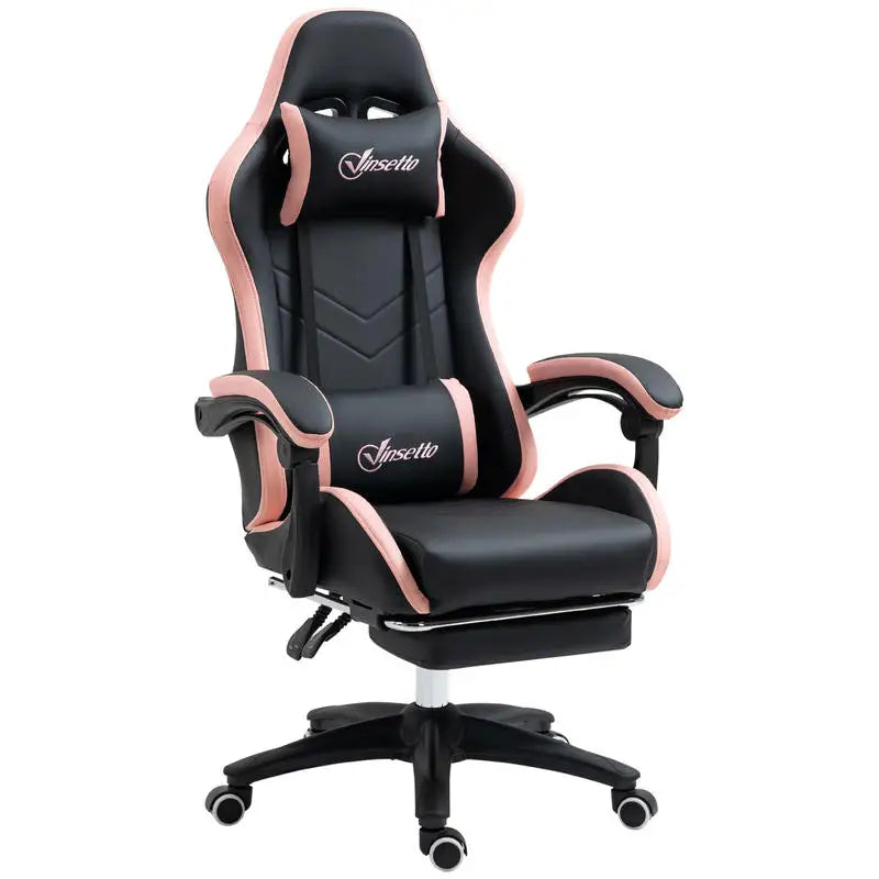 Adjustable Height Gaming Chair with Headrest, Ergonomic Gaming Chair with Footrest, PU Leather Computer Chair for Gaming Desk, Pink & Black