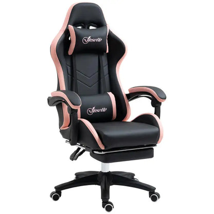 Adjustable Height Gaming Chair with Headrest, Ergonomic Gaming Chair with Footrest, PU Leather Computer Chair for Gaming Desk, Pink & Black