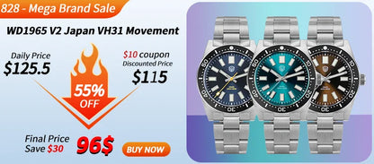 Watchdives WD7922 BB54 Quartz Watches VH31 20Bar Waterproof Luminous Sapphire Crystal Ar 37Mm Fashion Stainless Dive Wrist Watch