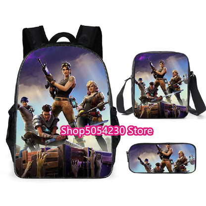 Hot Game Fortnited 3PCS Backpack Set Teenager Student Travel Bag Fortress Night 3D School Knapsack Popular Games Rucksacks
