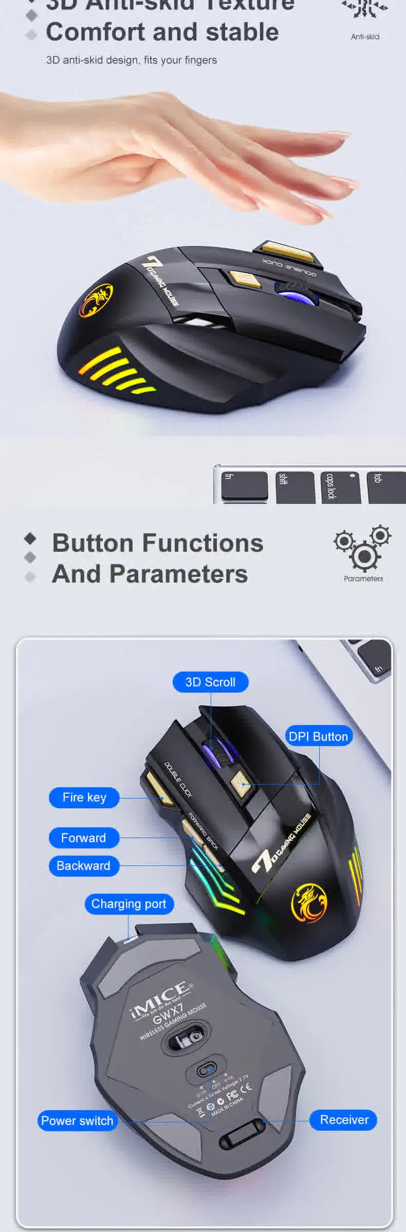 Wireless Mouse Bluetooth Wireless Mouse Rechargeable Computer Mouse Gamer Ergonomic Gaming Mouse RGB Backlit Silent Mice For PC