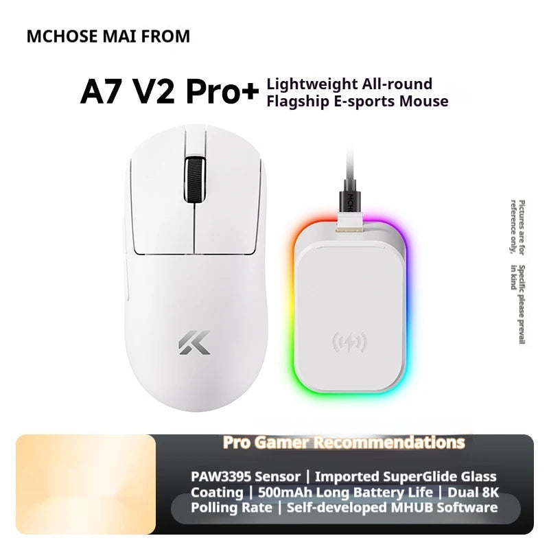 Bezdrôtová myš MCHOSE A7 V2 Ultra+ Tri-Mode Lightweight Paw3950 Ti 42000dpi 500mah pre PC, e-šport a notebook – herná myš a príslušenstvo