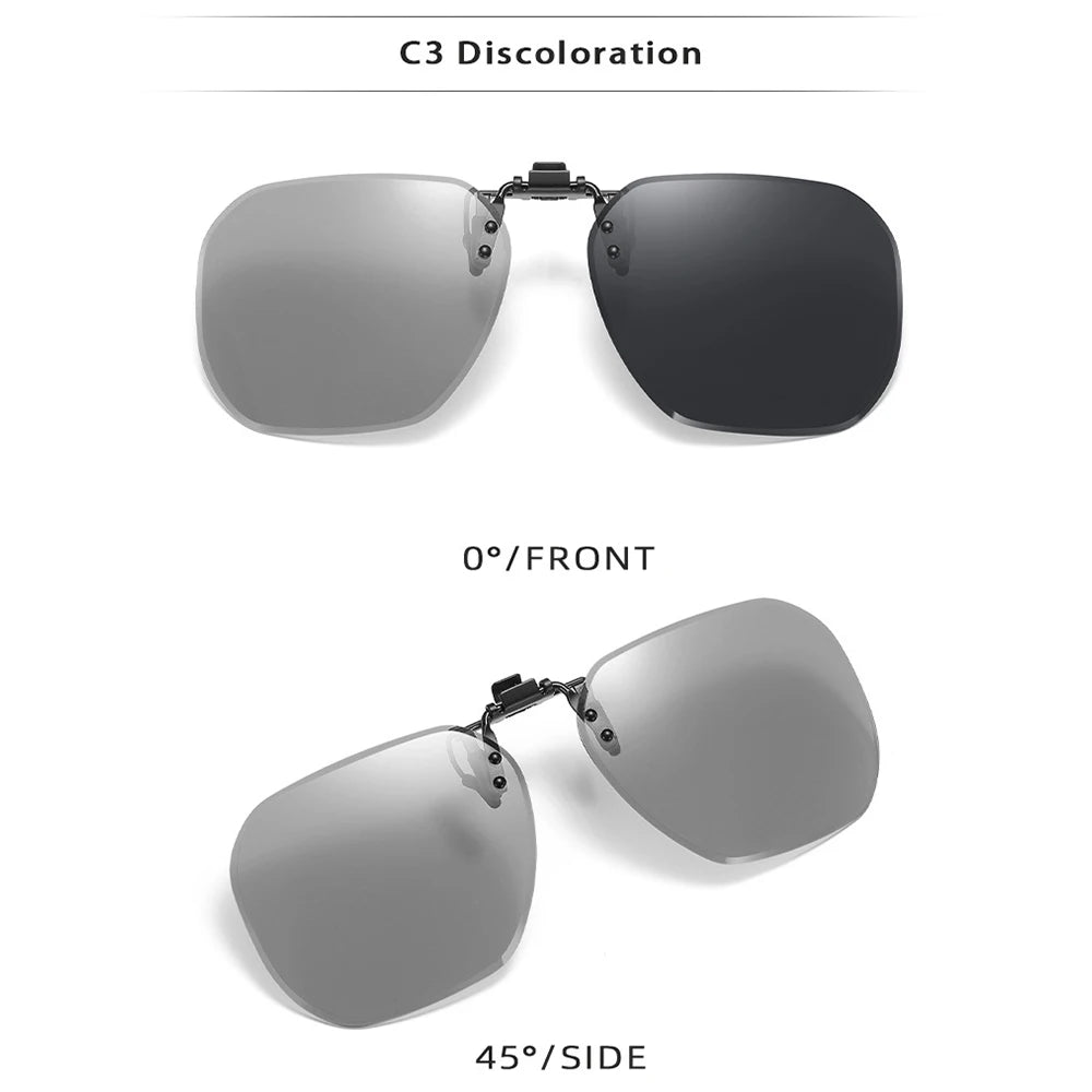 Clip On Flip Up Glasses Polarized Photochromic Sunglasses Lens Anti Glare UV400 Goggles Night Vision Yellow Driving Eyepiece