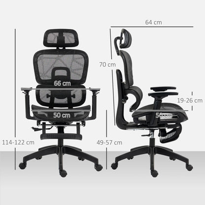 Black Ergonomic Mesh Office Chair, Lumbar Support, Recliner & Footrest, Height Adjustable